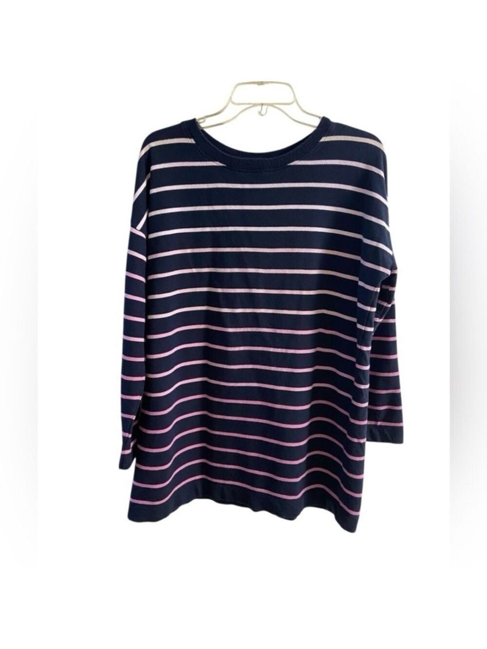 J. Jill fit Dark Blue and Light Pink Striped Shirt sweatshirt Medium